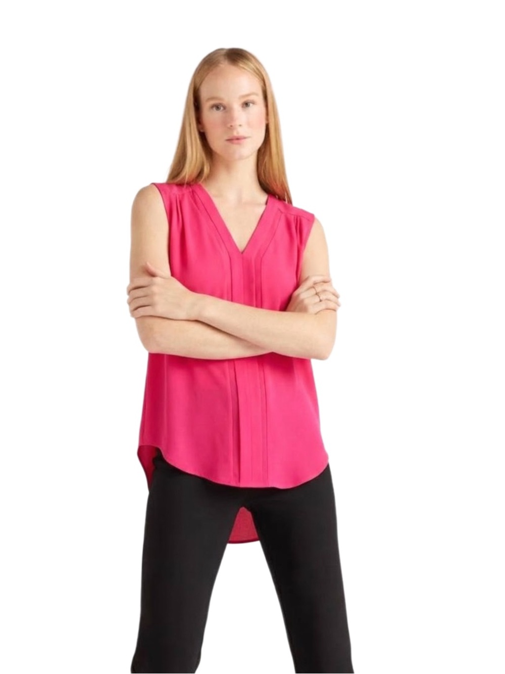 Diane von Furstenberg Silk Sleeveless Hi-Low Blouse — Fuchsia — Size S